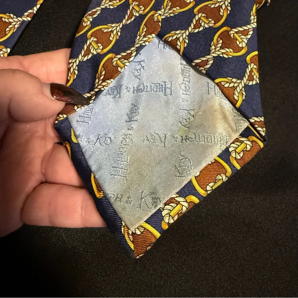 Hilditch & Key for Saks Fifth Avenue Silk Tie – Nautical Rope Navy Brown‎
